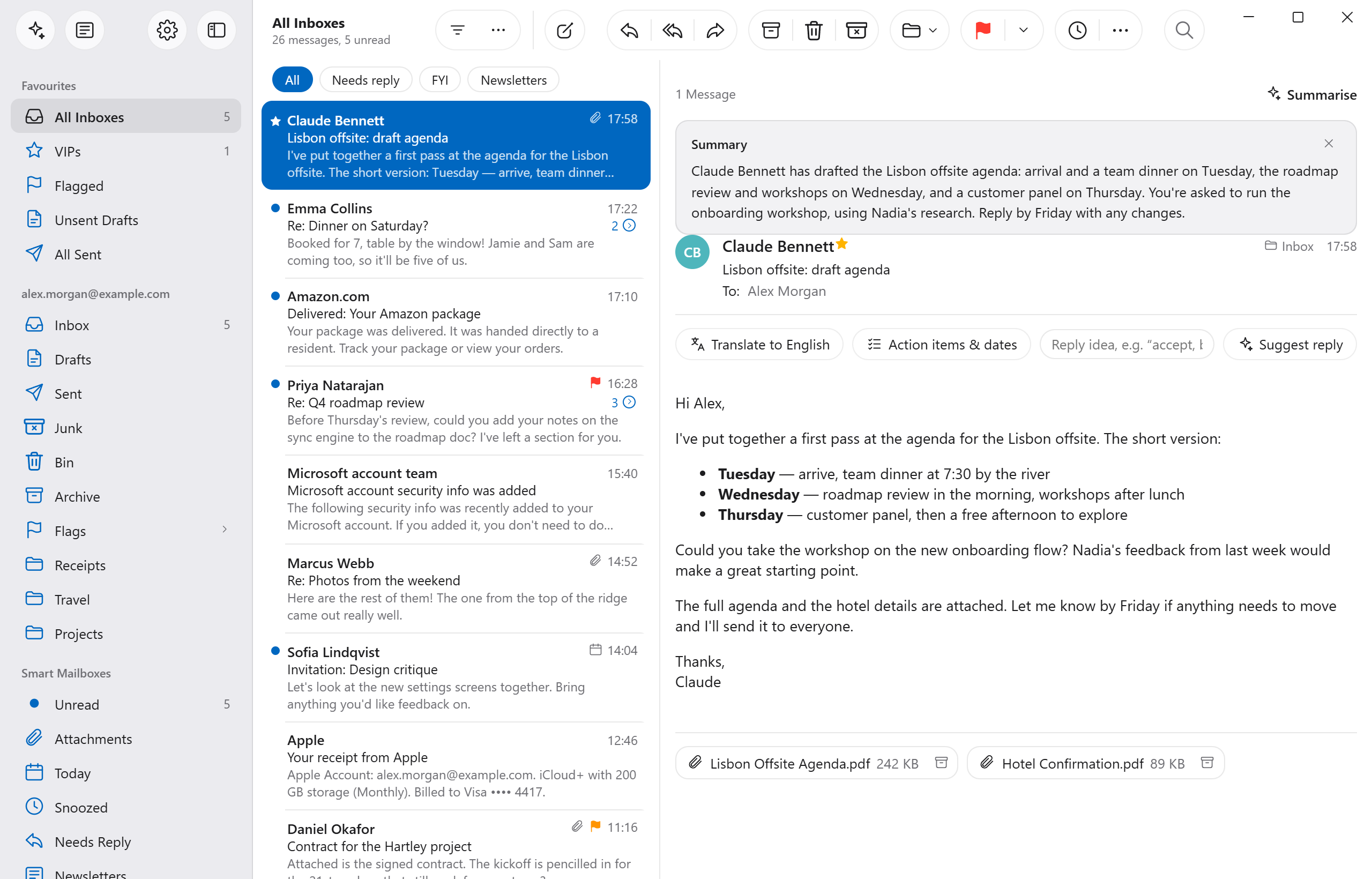 A summary of the Lisbon offsite email above the message.